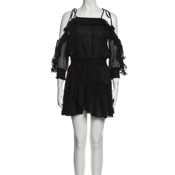 MISA Los Angeles  Black Chiffon Ruffle Off the Shoulder Mini Dress - Picture 1 of 12